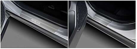 Накладки на внутренние пороги с надписью, 4шт, нержавейка, на металл, для авто Toyota Rav4 2019-