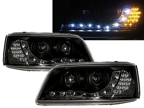 Передняя оптика диодная черная LED Style для Volkswagen Transporter T5 2003-2009