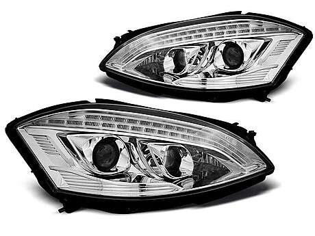 Передние фары хромированные черные Daylight Look D1S Xenon Mercedes-Benz W221 S-Class 2005-2009 